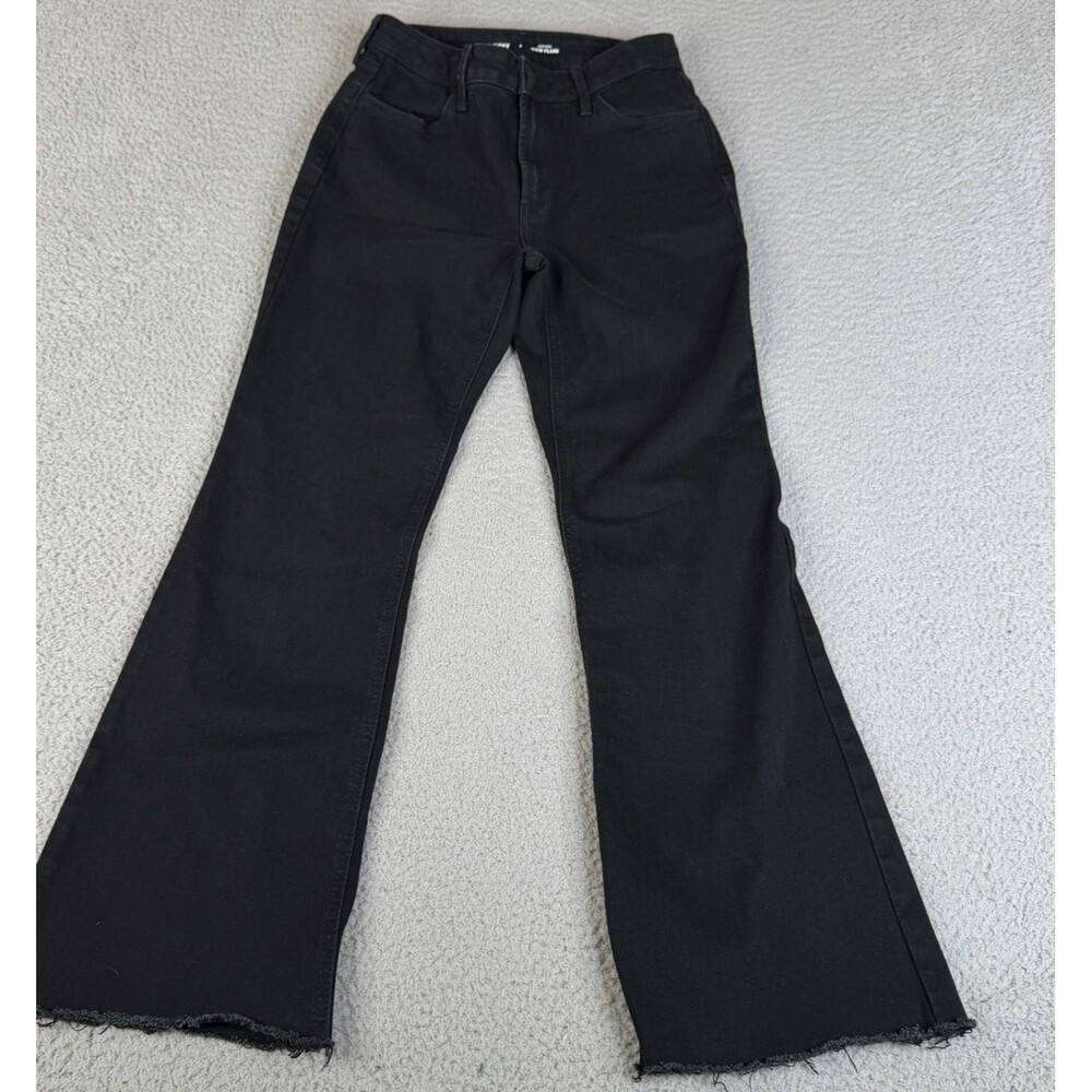 OLD NAVY WOW High Rise Flare Jeans Women 4 Black Wide 90s Y2K Boho Raw Hem 27x28